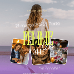 imagem com mulher no centro e imagem de praia com três imagens de experiências de mulheres, barro e flores com velas